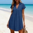 thumbnail image 2 of TRUNZI Beach Cover Ups for Women Short Sleeve V Neck Flowy Loose Fit Lightweight Bathsuit Swimwear Dresses Navy L, 2 of 7