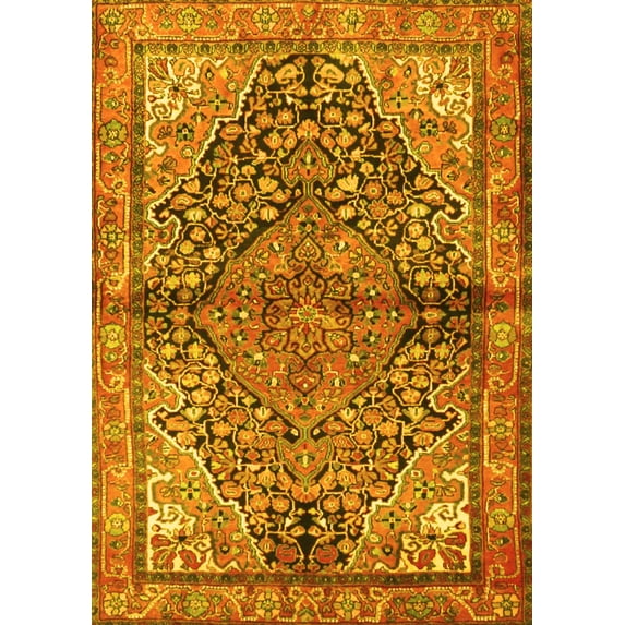 Ahgly Company Indoor Rectangle Medallion Yellow Traditional Area Rugs, 8' x 10'
