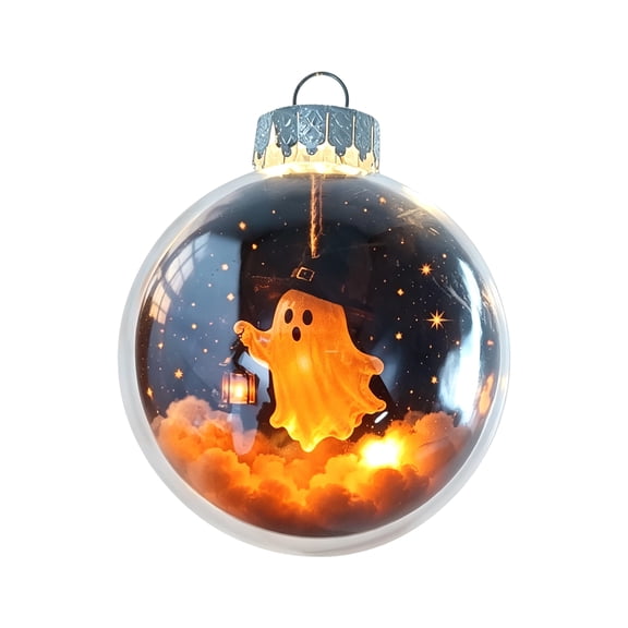 Anxinwu Light Up Halloween Glass Ball Hanging Ornament - Ghost Lantern Scene Decor, Globe Shaped Pendant with Cord, Seasonal Home Accent, Tabletop Tree Decor, Spooky Room Decor