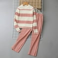 thumbnail image 3 of Gytharion Kids 2 Piece Sweatsuit Sets for Girls 4-13 Years, Fashion Casual Striped Long Sleeve Knitted Sweaters and Sweatpants Girls Fall Winter Loose Comfy Loungewear Outfits, 3 of 8