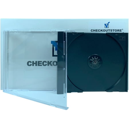 Cd Jewel Cases Trays - (200) CheckOutStore Standard Single 1-Disc CD Jewel Cases, Unassembled / Clear Cartons & Trays (Carton + Black Tray)