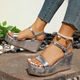 thumbnail image 4 of Rokment Platform Wedge Sandals for Women Dressy Sparkly Metallic Trending Leather Ankle Strap Chunky High Heels Dress Summer Shoes Bride Wedding Silver Size 8, 4 of 9