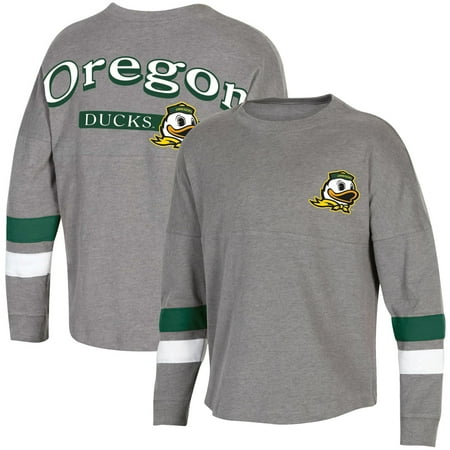 Women's Heathered Charcoal Oregon Ducks Fan Oversized Long Sleeve T-Shirt
