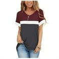 thumbnail image 1 of Nouveau T-Shirt Décontracté pour Femmes Manches Courtes Col en V Hauts Amples Grande Taille Rayé Imprimé Top Tee, 1 of 2