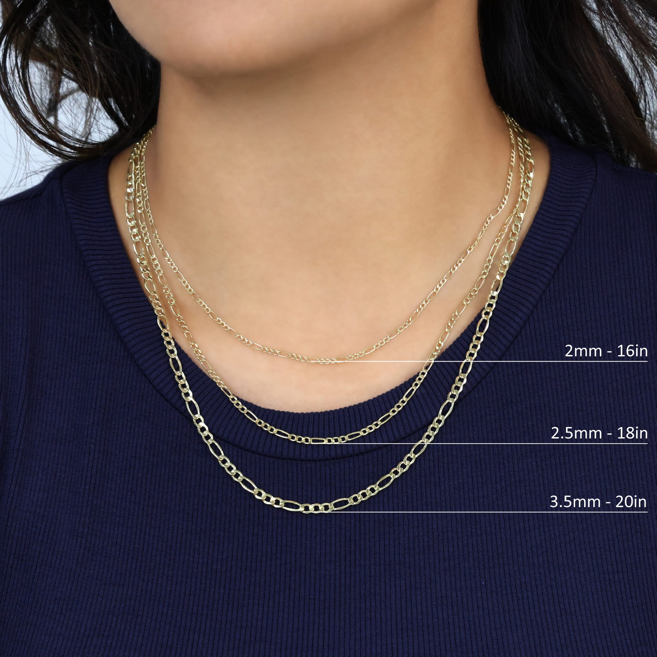 Nuragold 10K Real Yellow Gold Figaro Link Chain Necklace 16"-30" (2mm-9mm) Italian Jewelry for Men & Women