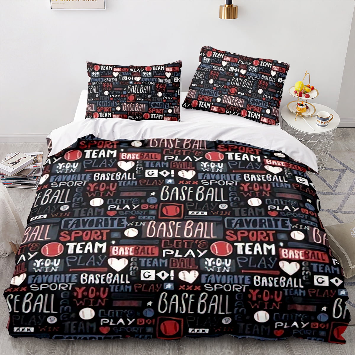 Baseball Boy Duvet Cover Set, Twin Size, Kids Girls Adult Bedroom Decor