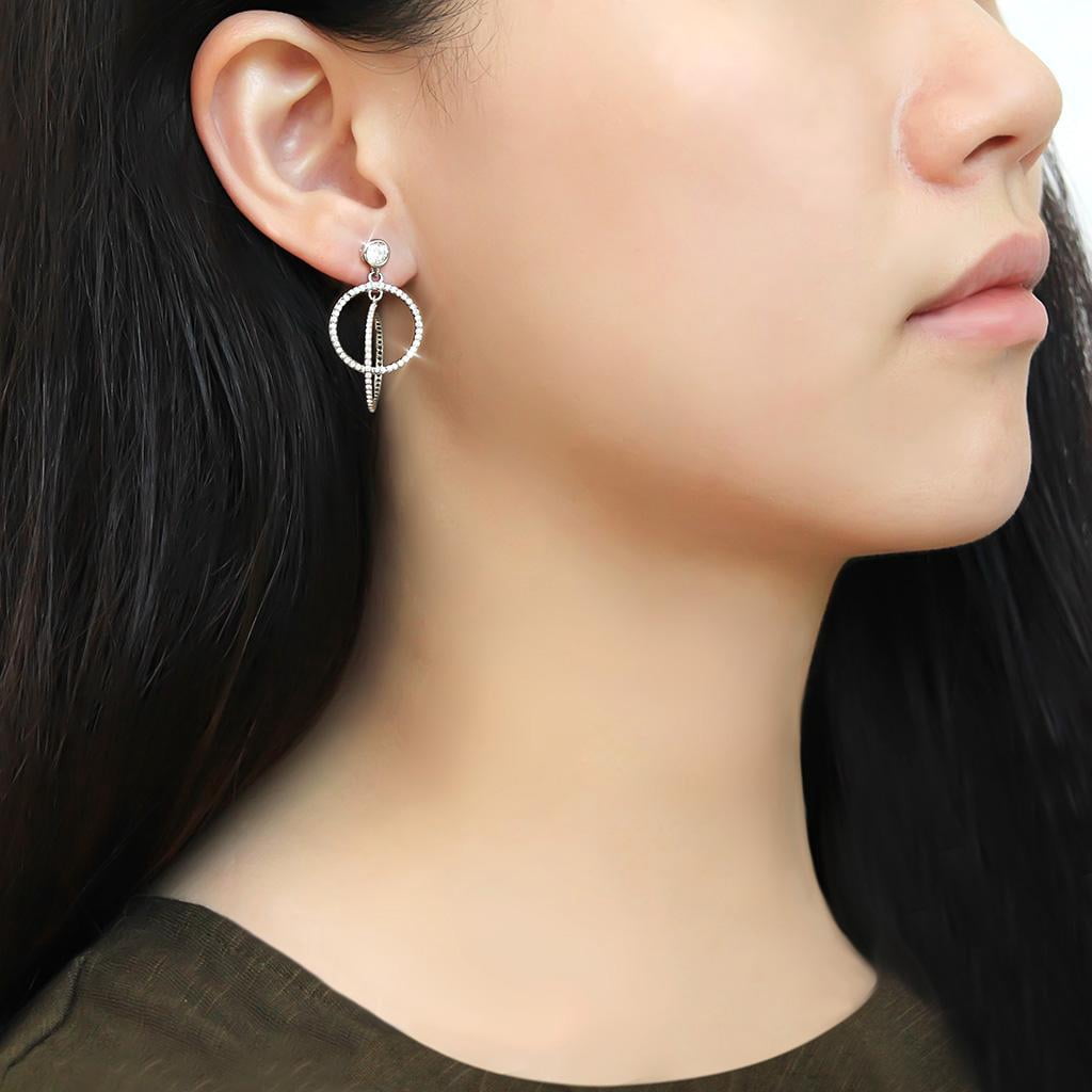 Women's Stainless Steel High polished CZ Clear Earrings