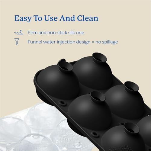Premium Ice Tray Combo (16 Ice Cubes/6 Ice Ball), Large Ice Sphere Maker & New Upgraded Ice Cube Trays, Food Grade, Spill-Free Integrated Funnels, Whiskey Bourbon Cocktails, Black