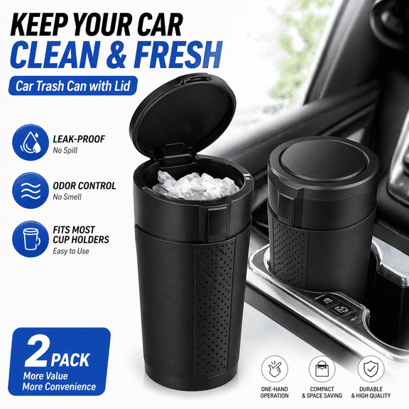 Car Trash Can with Lid, Mini Cup Holder Trash Can for Car, Small Leak-Resistant Car Garbage Can for Door Pocket, Office and Home