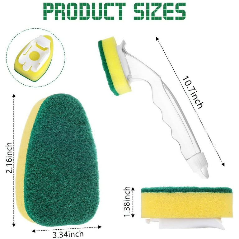 Scratch Dishwand, Heavy Duty Dish Wand Pack (1 Handle and 5 Refills Replacement Sponge Heads) Soap Dispenser Scrubber, Dishwashing Brushes for Kitchen