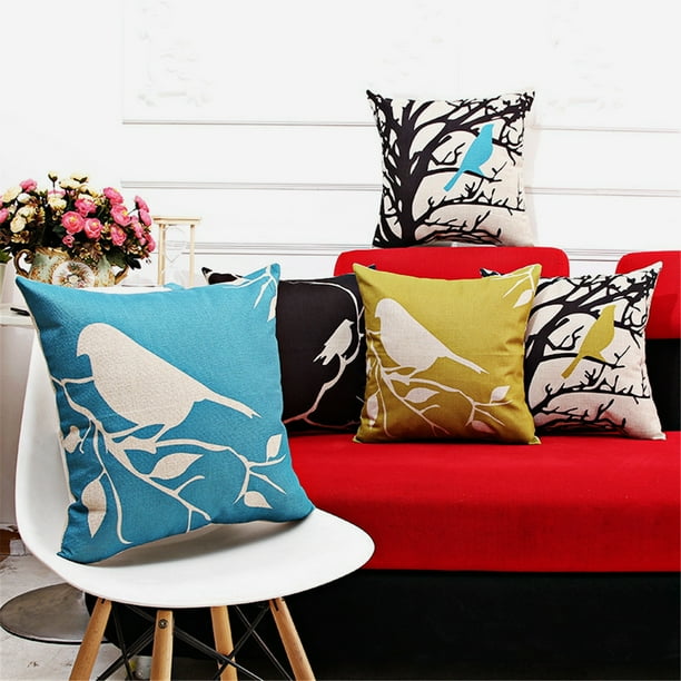 Decorative Throw Pillow Case Cushion Cover 18x18 inch Bird Linen Pillow