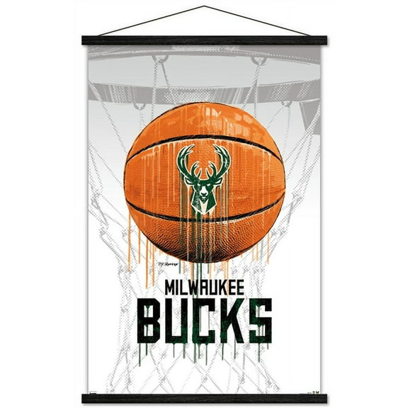 NBA Milwaukee Bucks - Drip Ball 20 Wall Poster with Magnetic Frame, 22.375" x 34"