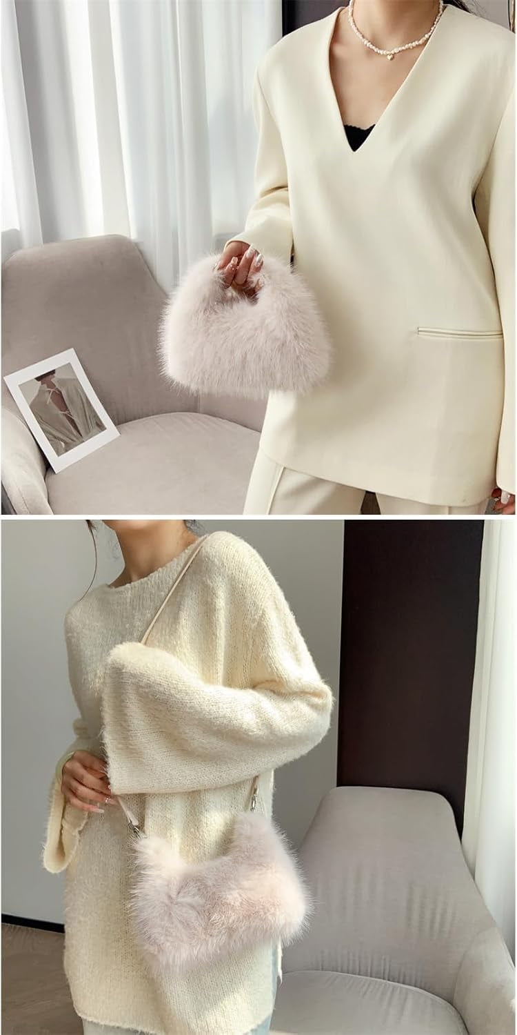 Women Small Faux Fox Fur Clutch Bag Mini Furry Evening bag Plush Shoulder Bag Crossbody Bag Hobo Bag Handbag