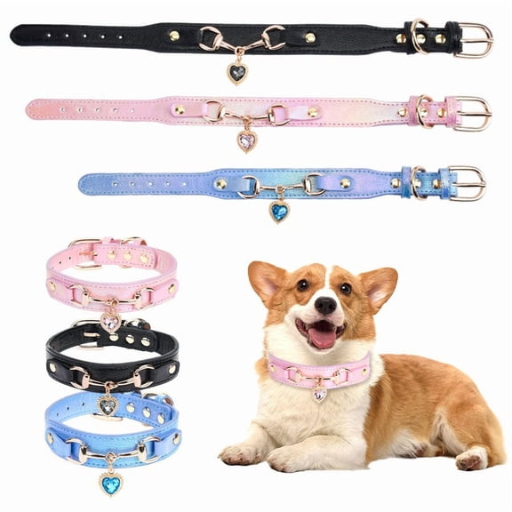 1Pack Dog collar, heart-shaped rhinestone jewelry PU leather collar, metal accessories, small and medium-sized dog and cat neck rings