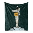 thumbnail image 1 of Funny Soft Flannel Fleece Blanket, Astronaut Hitchhiking Ride to Earth from Neptune Traveling Planets Space Illustration, Cozy Plush for Indoor and Outdoor Use, 60" x 80", Multicolor, by Ambesonne, 1 of 6