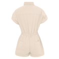 thumbnail image 5 of EDFBUYKRS Female Women Pants Casual Linen Pants Women Petite Straight Leg Women Fashion Solid Lapel Short Sleeve Pocket Straight Shorts Romper M, 5 of 5