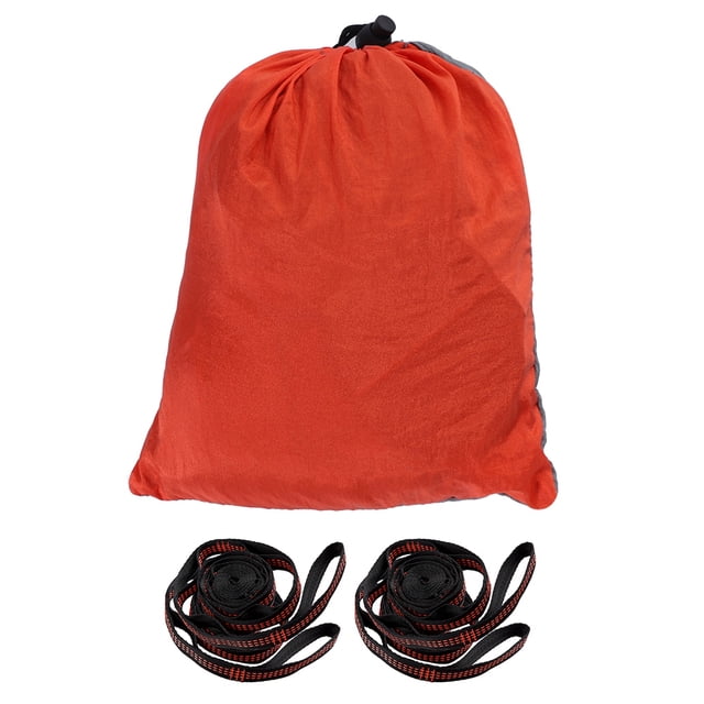 Rewera Cama colgante portátil para camping, viaje, doble hamaca con correa para árbol (gris + naranja)