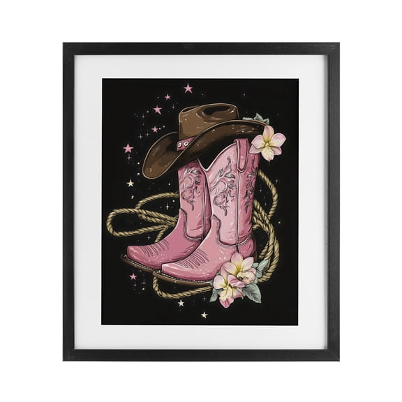 Stupell Industries Eclectic Western Chic Pink Boots Black Framed Print Under Glass, 13 x 16, by Creative Studio