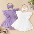 thumbnail image 3 of Rompers for Girls Mild Solid Sleeveless Crew Neck Infant Girls Lace Trim Mesh Romper Dress Daily Princess Casual Outfit, 3 of 9