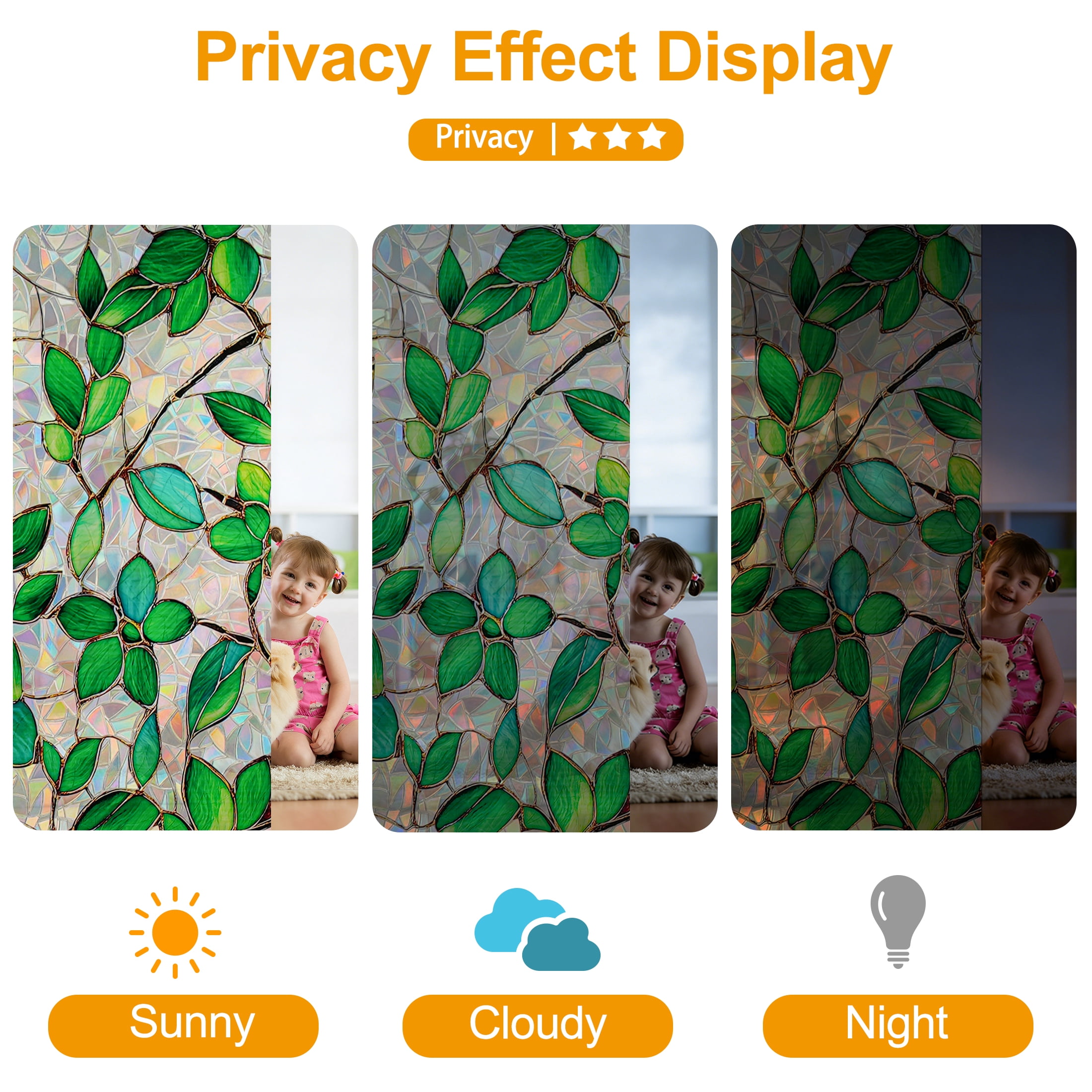 Countewol Window Privacy Film with Installation Tools Home Decorative Colored Glass Window Stickers Reusable electrostatic Rainbow Stickers