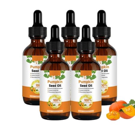 Organic Cold Pressed Pumpkin Seed Essential Oil, Virgin, Natural Moisturizer for Dry Hair,Rough Skin and Nails, Hair Growth, Pumpkin Seed Oil,Massage Oil 60ml,5PCS