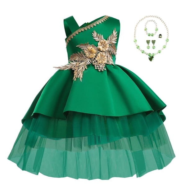 Vestido de novia para niñas de 2 a 10 años, encaje de lentejuelas, tul, princesa, tutú, niños, fiesta elegante, noche, vestido Formal de graduación, ropa 3T (etiqueta 100) Gao Jinjia LED