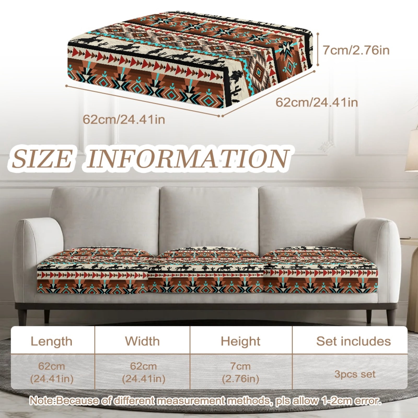 Xoenoiee Aztec Horse Cactus American Tribal Print Couch Cushion Covers 3PC Stretch Sofa Seat Slipcover Sets for Living Room Individual Sofa Cushion Cover Non-Slip Couch Seat Protectors
