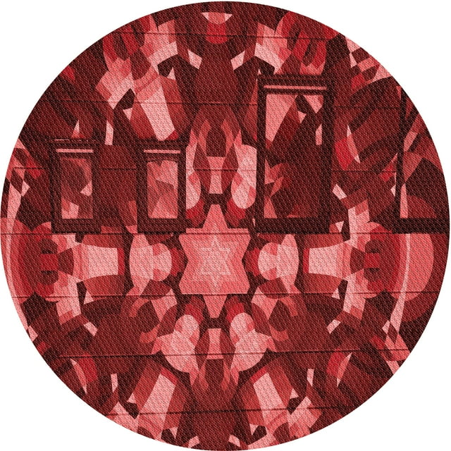 Ahgly Company Machine Washable Indoor Round Transitional Grapefruit Red Area Rugs, 4' Round