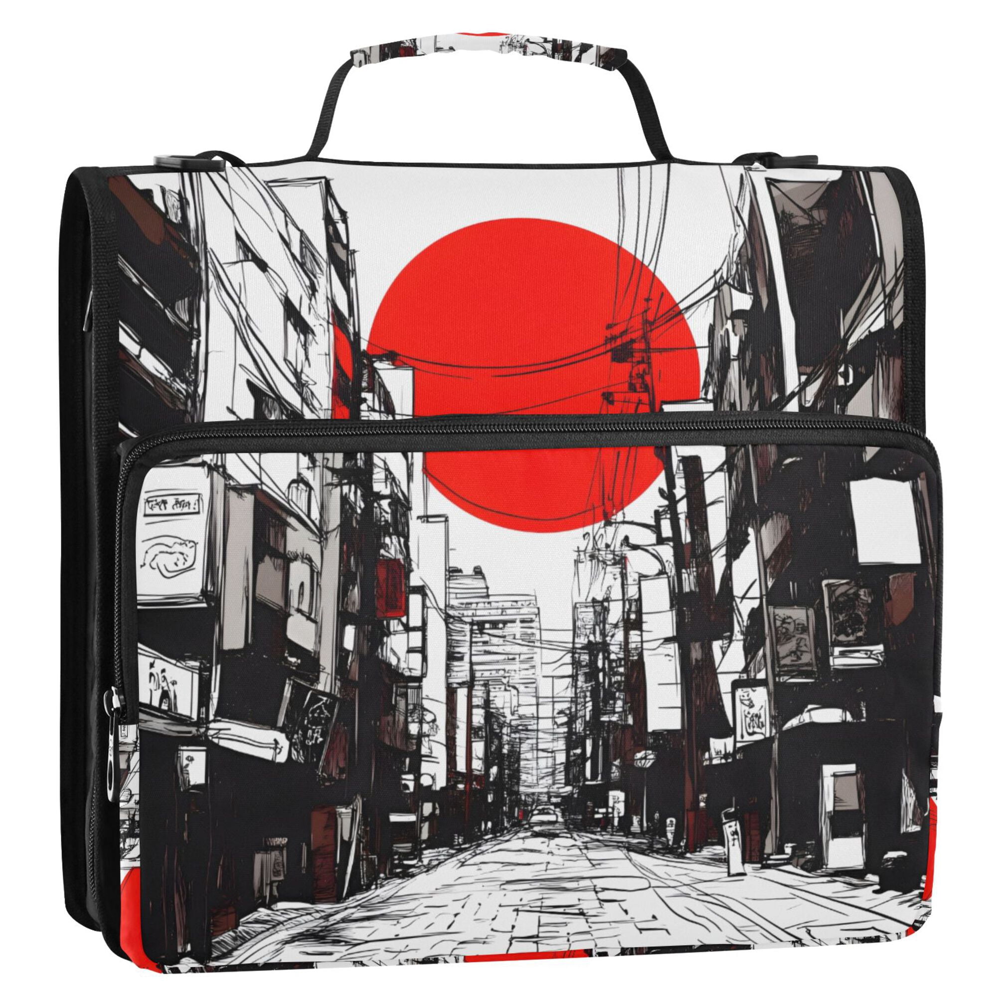 FORMRS Zipper Binder with Shoulder Strap 2-inch Ring 500 Sheet Capacity File Bag, Black Streets
