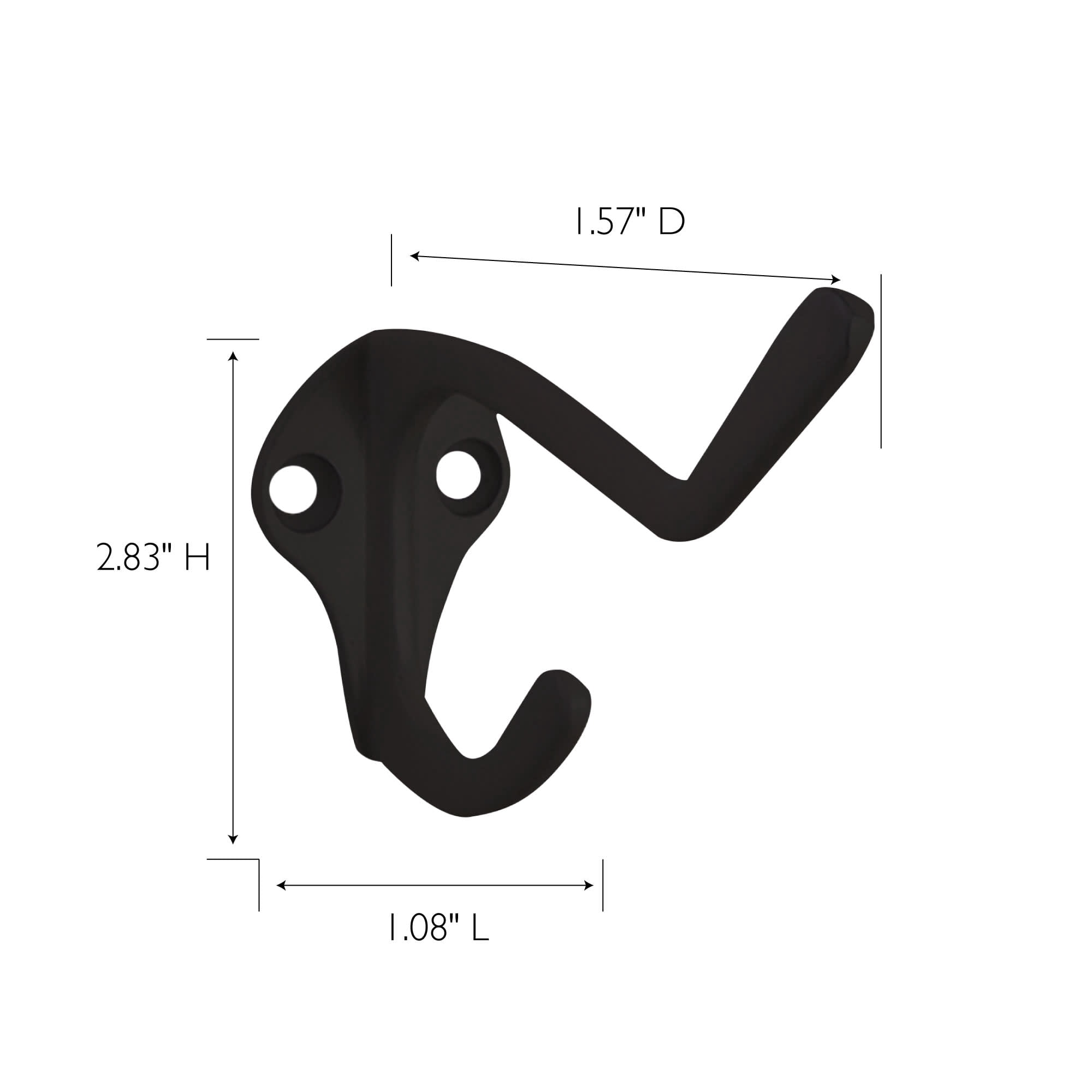 Design House 5-Pack 3" Double Hooks for Bath, Closet, or Kitchen, Matte Black