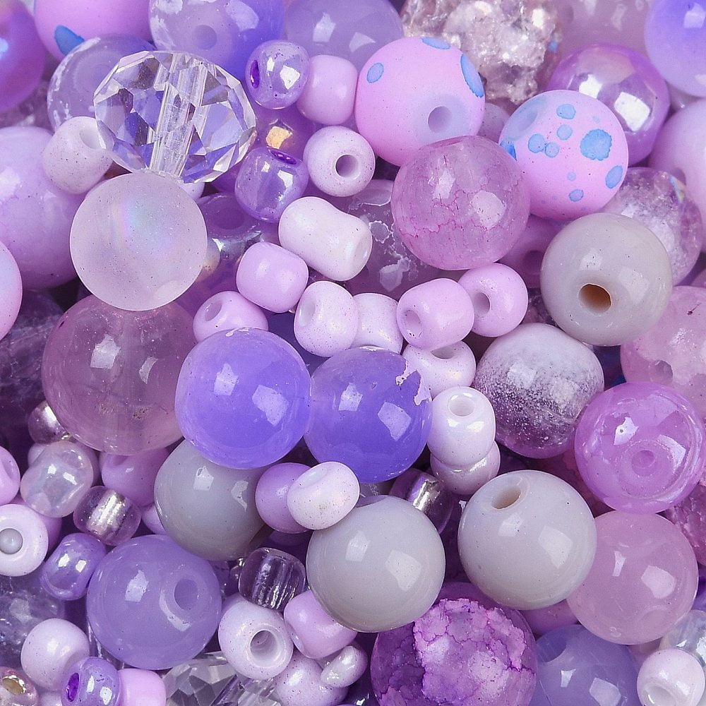 DIY Lampwork Beads & Glass Seed Beds Jewelry Making Findings Kits Mixed Shapes Lilac 2~12.5x3~10.5mm Hole: 0.9~2mm