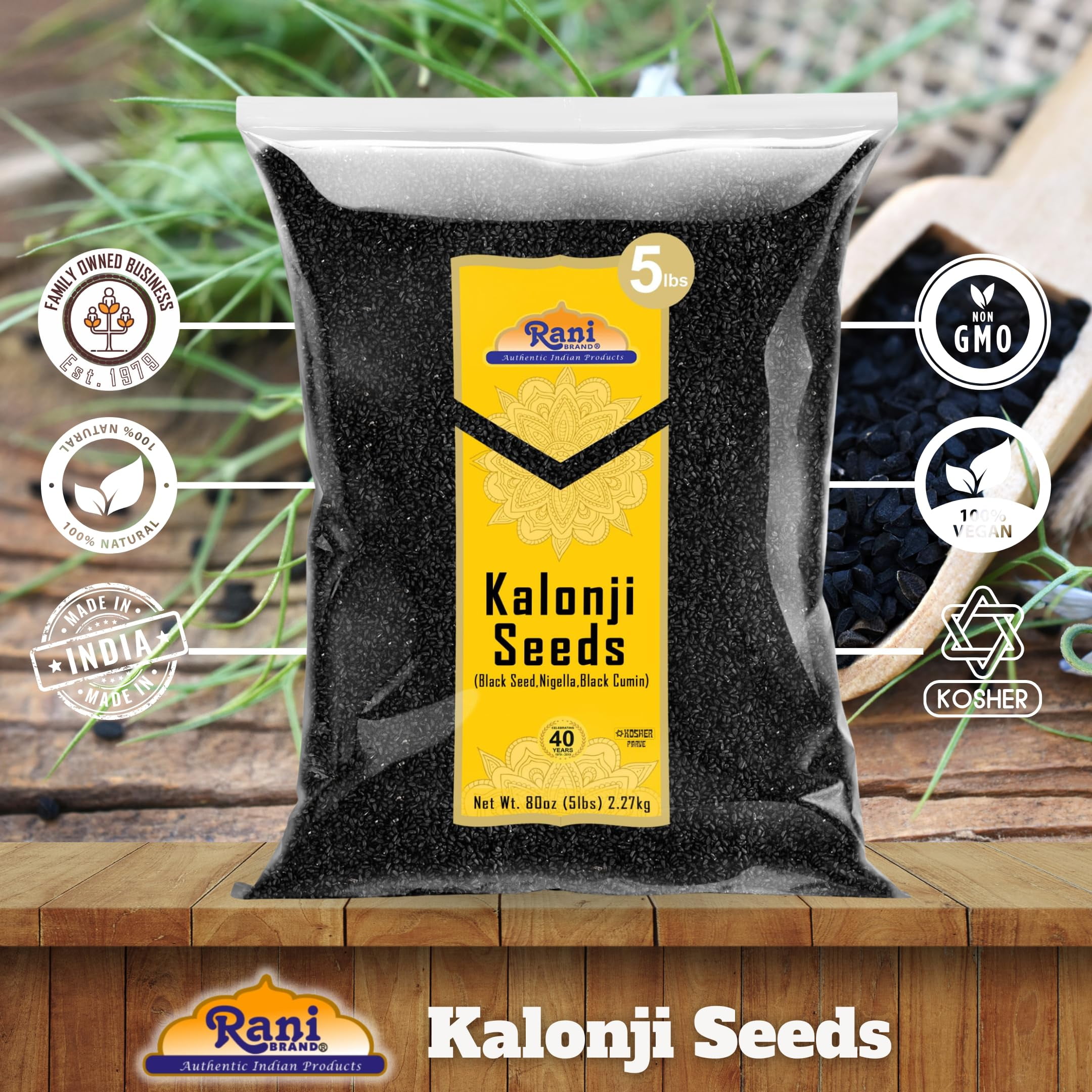 Rani Kalonji Seeds Whole Spice (Black Seed, Nigella Sativa, Black Cumin) 80oz (5lbs) 2.27kg ~ All Natural | Gluten Friendly | NON-GMO | Kosher | Vegan | Indian Origin