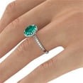 thumbnail image 3 of 2 ctw Lab Created Green Emerald Stone Ring with Diamonds 14K White Gold Flower Vintage Halo, 3 of 5