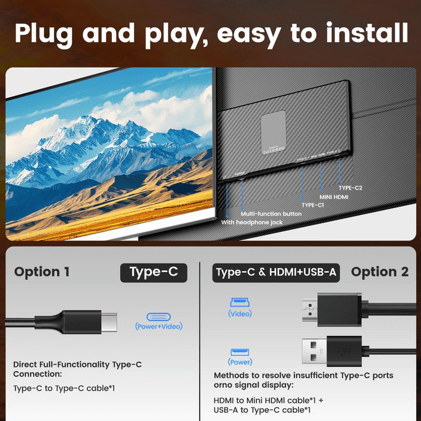 Zynity Laptop Screen Extender, 15.6inch 1080P FHD Portable Monitor with Built-In Speakers, IPS Display, Ultra-Narrow Bezel, Wide Viewing Angle, Compatible with Wins, Mac, PS4, Xbox