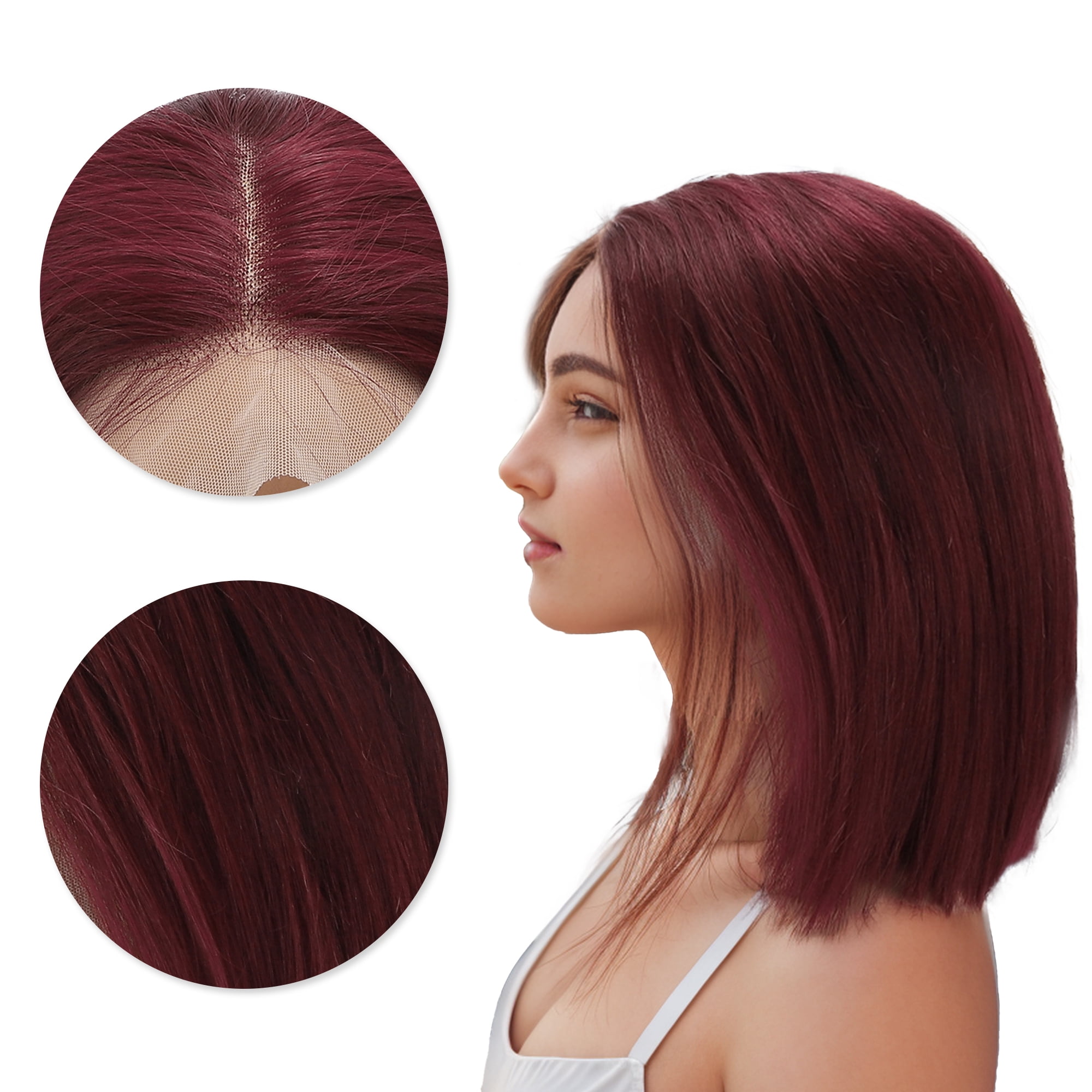 Unique Bargains  1 Pc Straight Long Hair Hair Wig Real Human Hair 10in 13x4in 180 Human Wig Red for Women