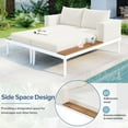thumbnail image 3 of 2 in 1 Outdoor Daybed with Wood Topped Side Spaces for Drinks, Patio Metal Sun Bed Sofa Bed with Padded Cushions, Chaise Lounges for Poolside Balcony Backyard, Beige, 3 of 9