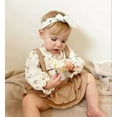 thumbnail image 3 of Baby Girl Clothes Print Tops + Suspender Romper Dress + Headband Outfit Set Brown 6-9 Months, 3 of 7