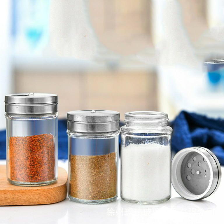 3Pcs Large Salt and Pepper Shakers with Handle, Kitchen Stainless Steel  Salt Shaker Seasoning Bottle Container Dry Rub Spice Dispenser with Lid  Holes