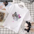 thumbnail image 3 of Camiseta rosa con estampado de gatos de dibujos animados para niños, camiseta de estilo occidental, manga corta para niños y niñas, ropa de Stranger Things, 3 of 5