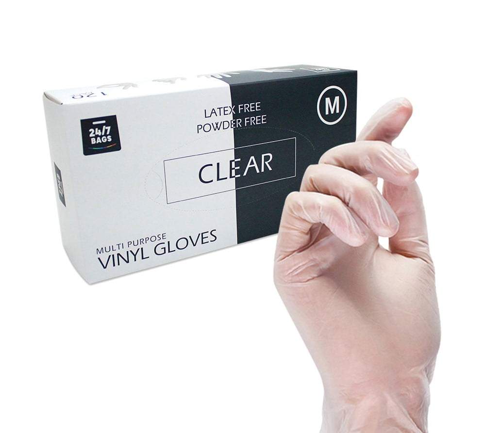 120 Disposable Clear Vinyl Medium Gloves, BPA-Free, Latex Free, Powder Free, Non Sterile