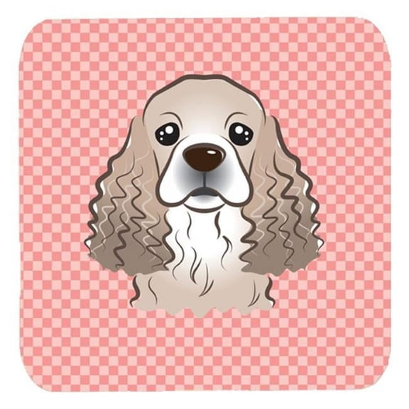 3.5 x 3.5 In. Checkerboard Pink Cocker Spaniel Foam Coasters, Set Of 4