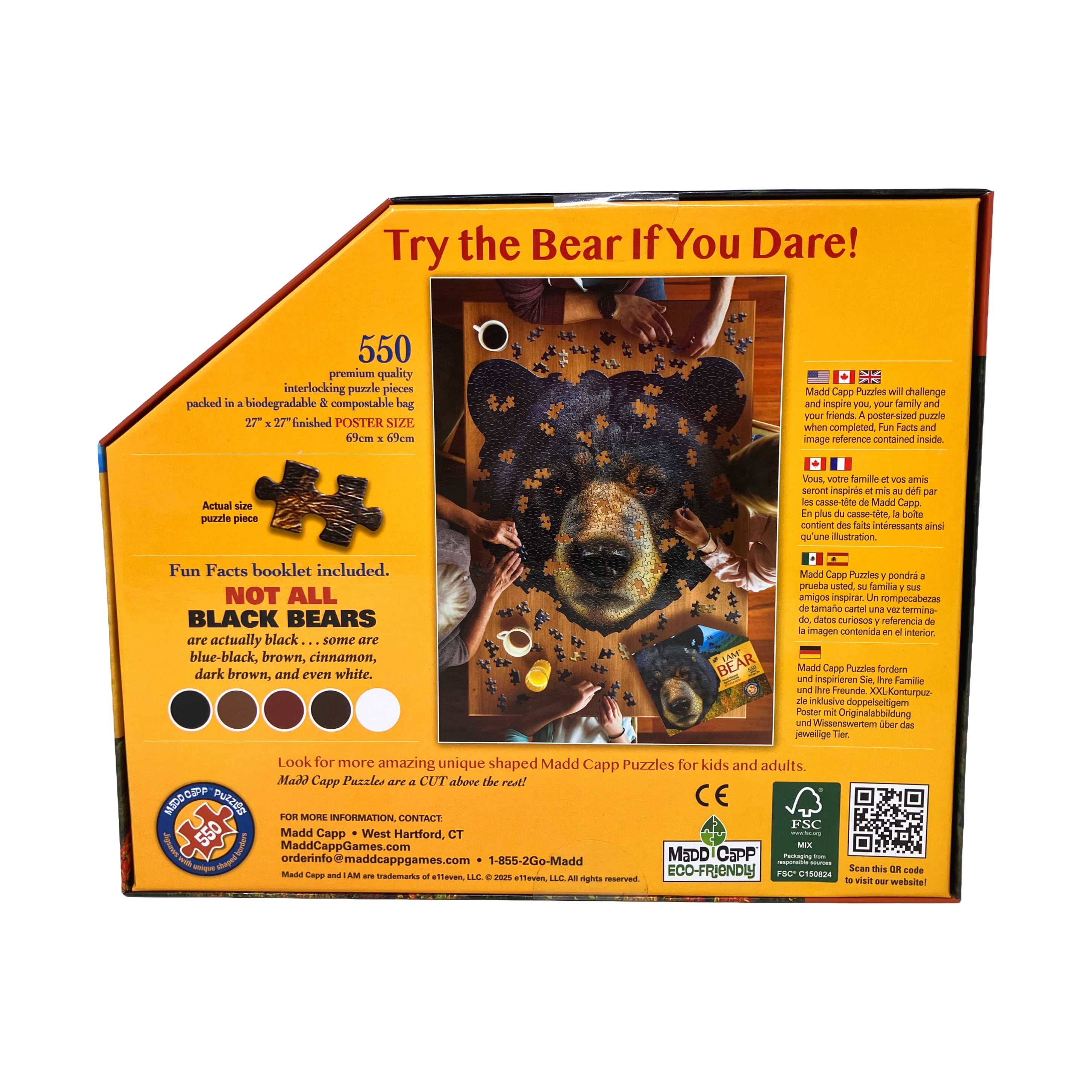 Madd Capp BEAR 550 Piece Jigsaw Puzzle For Ages 10 and up - 3004 - Unique Animal-Shaped Border, Poster Size, Challenging Random Cut, Five-Sided Box Fits on Bookshelf, Includes Educational Fun Facts