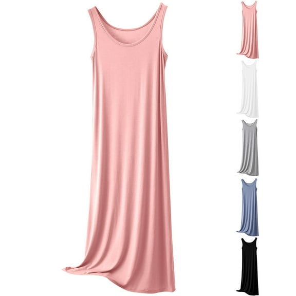 Chroia Women's Plus Size Sleeveless Long Nightdress, Camisole Dress with Base Skirt Thin Sleepwear