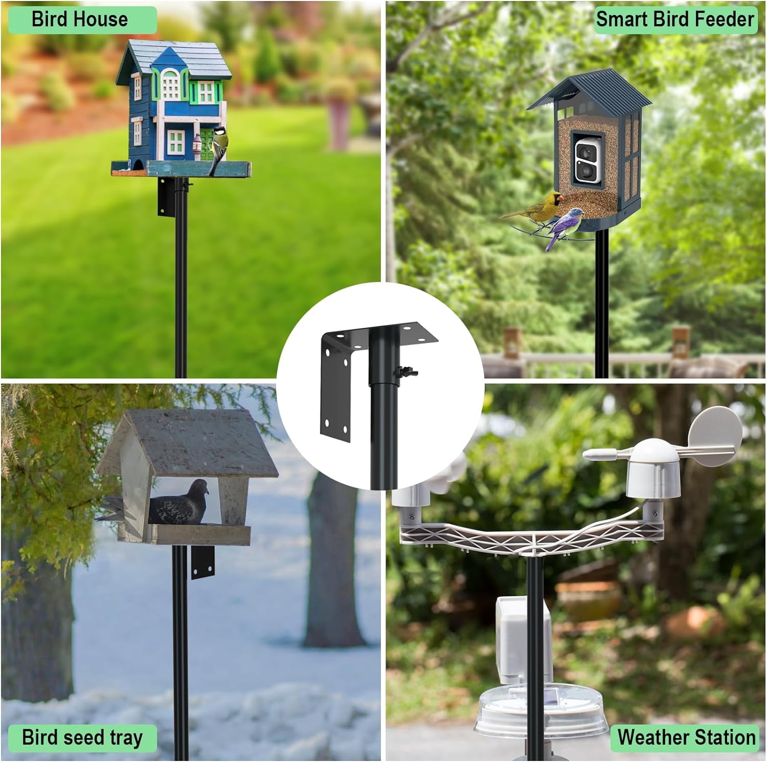 Bird House Pole Mount Kit 80 Inch 2 Pair Hooks Multi Feeders Bird Bath Feeder Tray - Heavy Duty Adjustable Bluebird Feeder Support Rod Stand Set for Outside, Yard, Garden