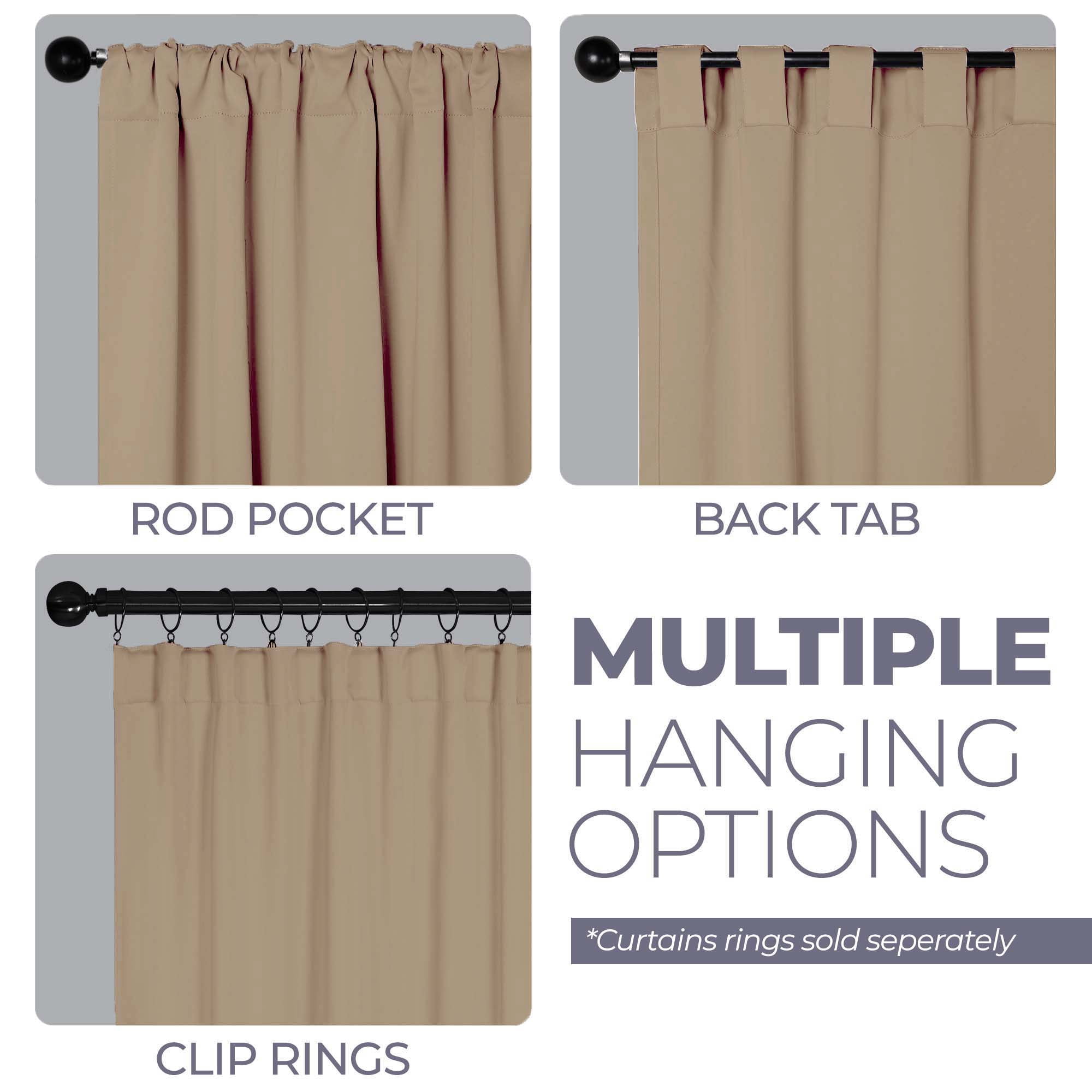 Superior Blackout Solid Light Filtering Back Tab Curtain Panel Set, 42" x 108", Smoked Ash