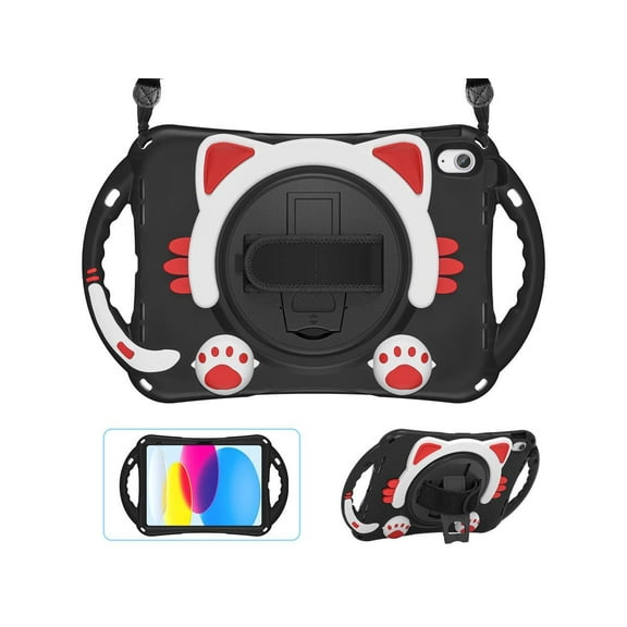 Case for Apple iPad 10th Generation Case 10.9 Inch 2022, Silicone Shockproof Protective Cover with Pencil Holder, Handle Grip, Kickstand and Shoulder Strap