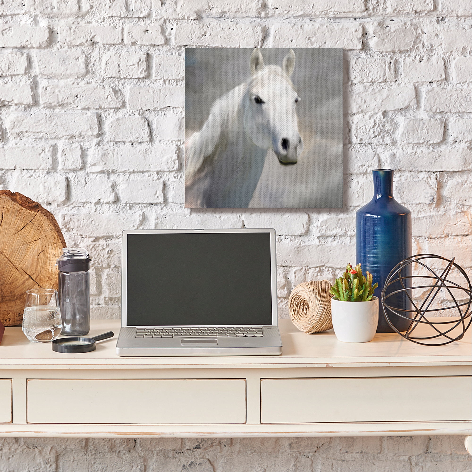 Stupell Home Décor White Horse Portrait Animal Painting Canvas Wall Art by Kim Allen