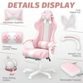 thumbnail image 5 of SOONTRANS Pink Gaming Chair, Girl High Back Gamer Chair with Footrest for Adult , Reclining Adjustable Game Office Chairs Massage Pillows, 5 of 9
