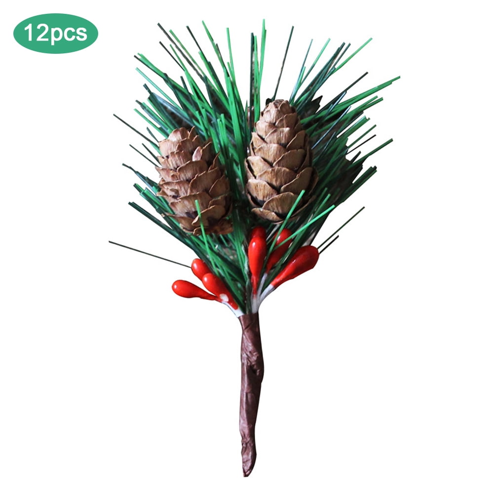 Artificial Flower Red Berry And Pine Cone With Holly Branches Christmas Decor