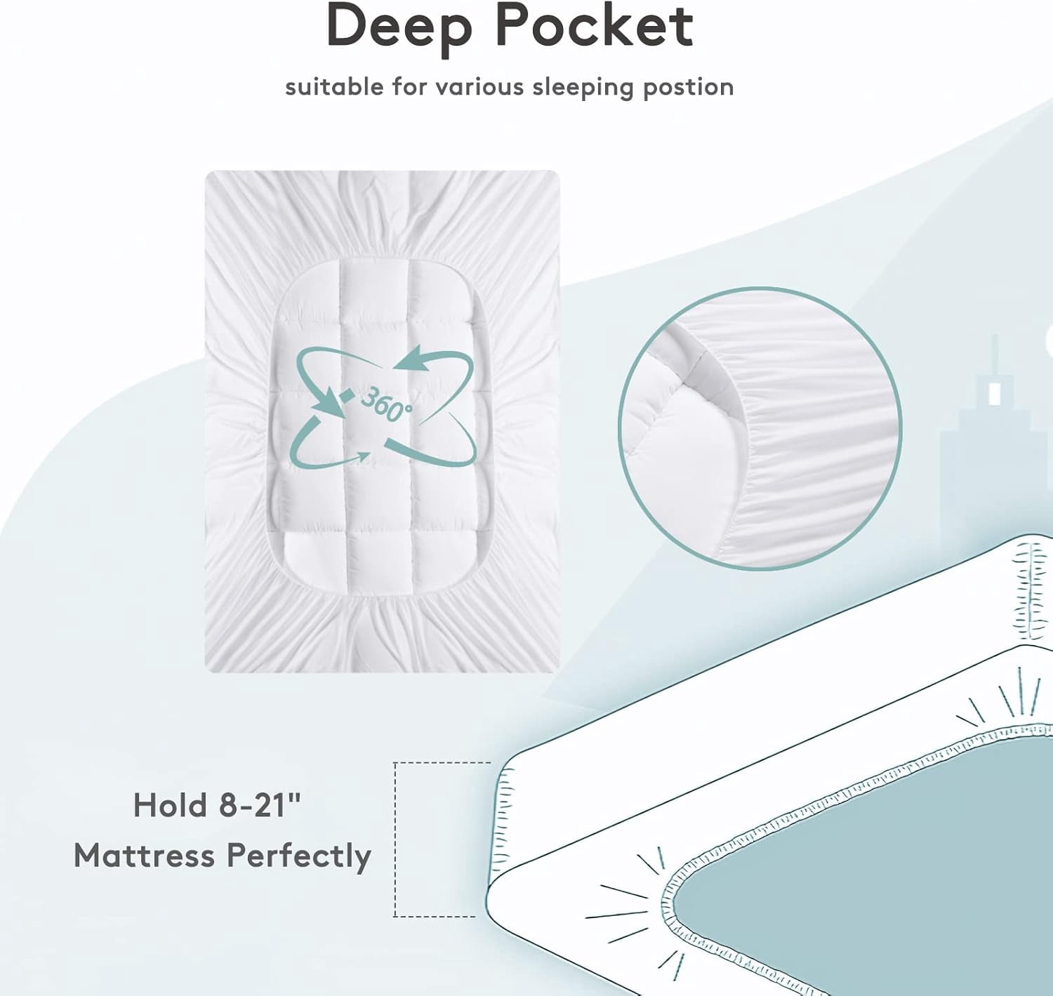 Twin-XL Size Mattress Topper, Thick Quilted Fitted Mattress Pad Protector, Breathable Soft Quilt Topper Mattress Cover Stretches up 8-21" Deep Pocket